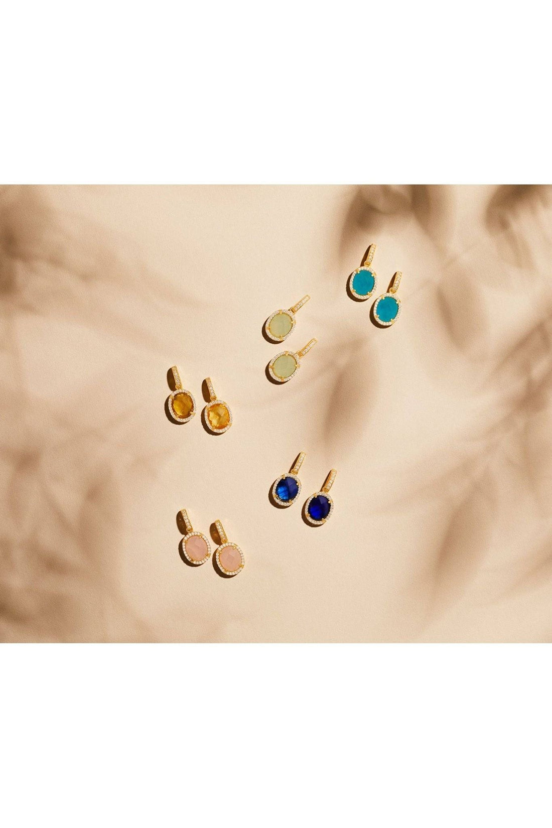 Beatrice Oval Gemstone Drop Earrings Gold Sapphire Hydro-3