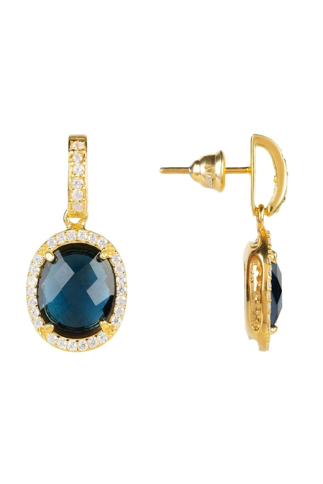 Beatrice Oval Gemstone Drop Earrings Gold Sapphire Hydro-2