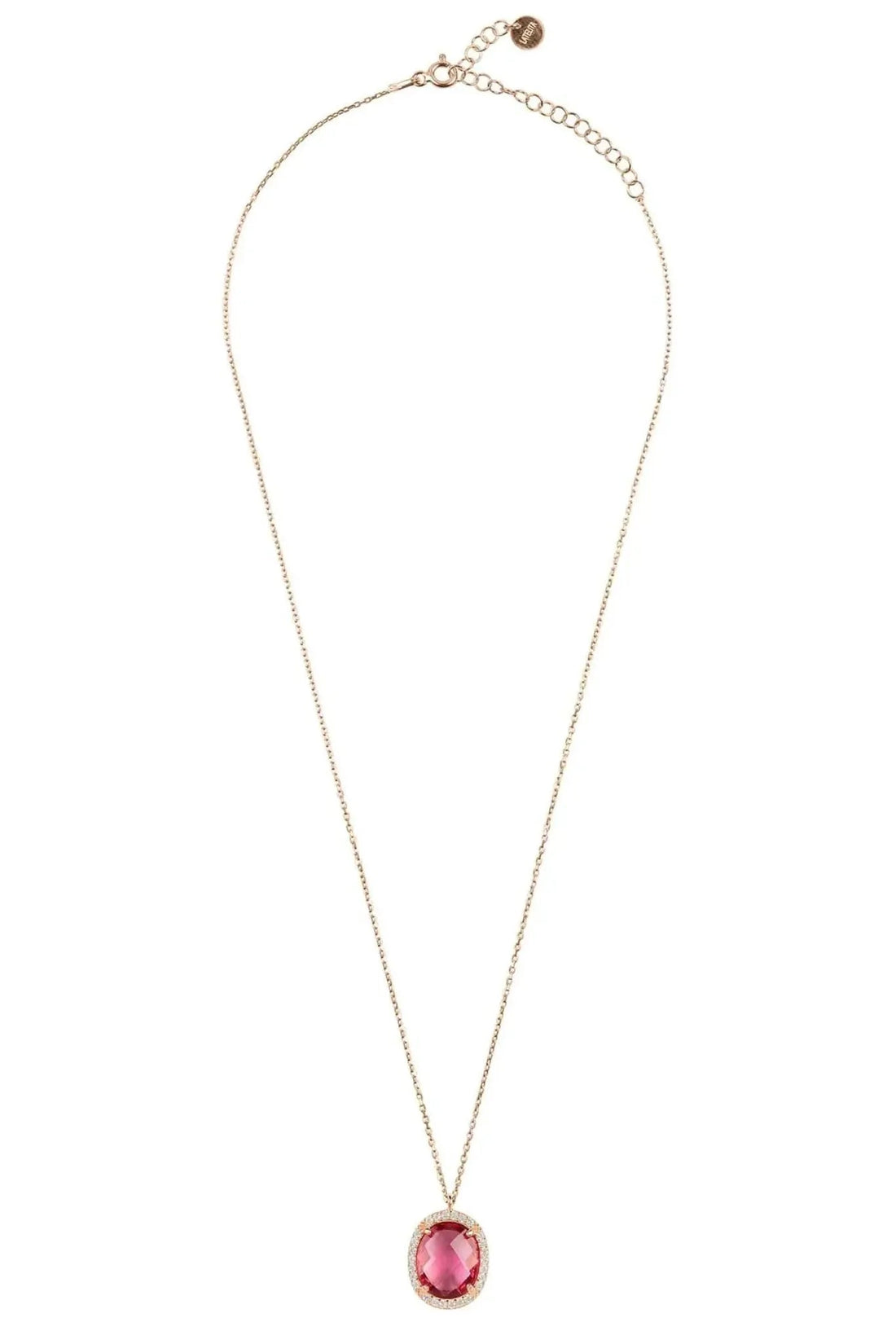 Beatrice Oval Gemstone Pendant Necklace Rose Gold Pink Tourmaline-2