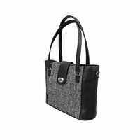 Tannery Tweed & Leather Mini Twist Lock Shopper Bag - Black-2