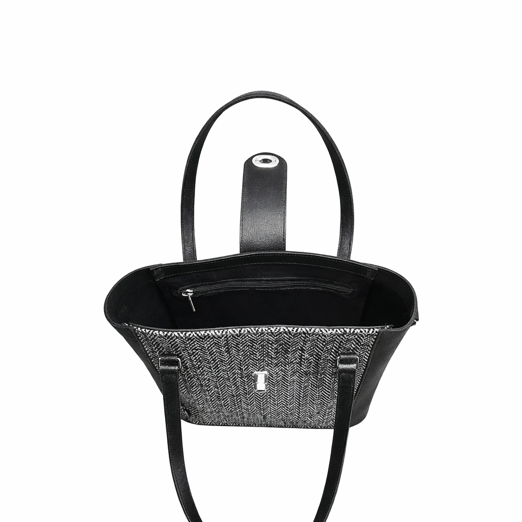 Tannery Tweed & Leather Mini Twist Lock Shopper Bag - Black-3