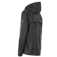 Black women's waterproof jacket shown from the back, with an adjustable hood