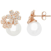 Rosegold floral stud earrings with clear stones and stud posts