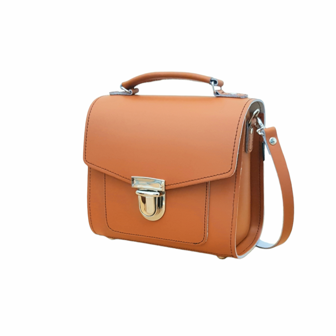 Handmade Leather Sugarcube Handbag - Burnt Orange-3
