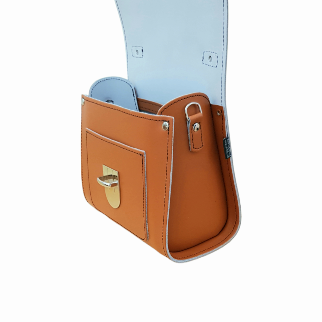 Handmade Leather Sugarcube Handbag - Burnt Orange-4