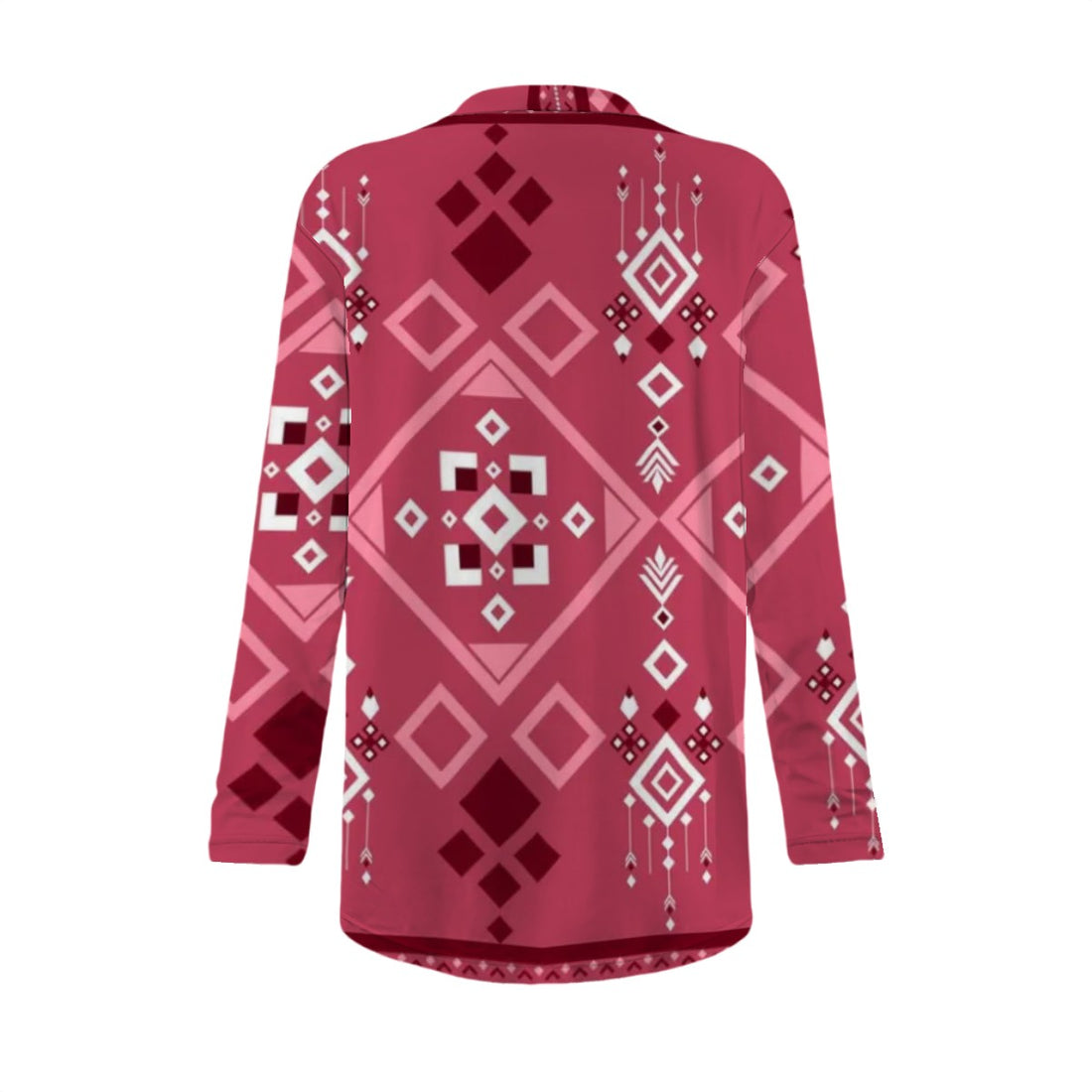 Aztec Print Cardigan | Cherry Red Tribal Patterned Sweater