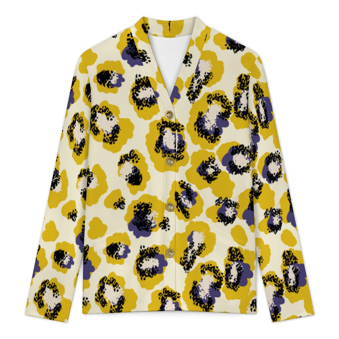 Yellow Leopard Print Buttoned Cardigan