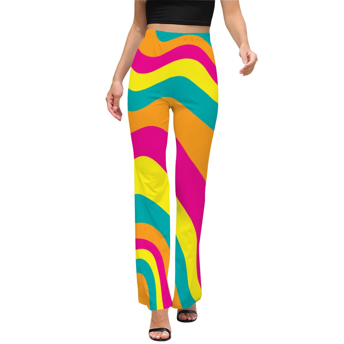Womens Funky Print Flared Pants High Waist Bold Pattern Trousers