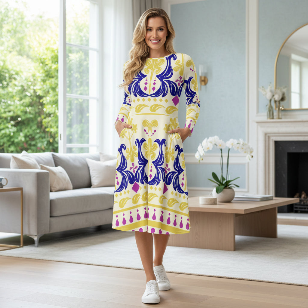 Midnight Meadow Blue Floral Dress | Navy White Print Midi