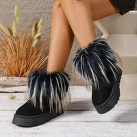 Black fuzzy-trim platform ankle boots with faux fur side cuffs