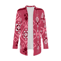 Aztec Print Cardigan. Pink patterned cardigan on a white background