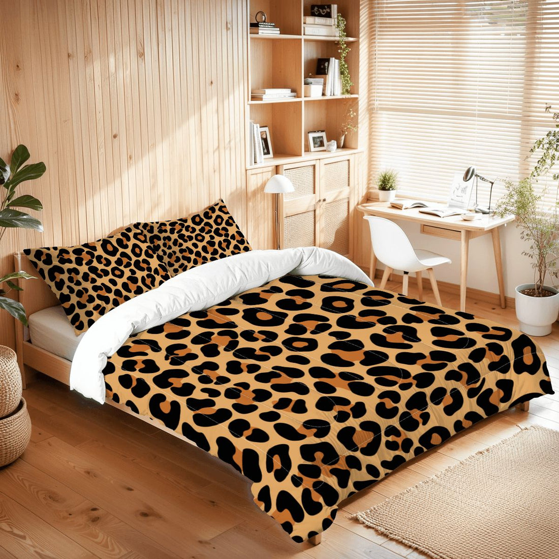 Classic Brown Leopard Print Comforter Set Queen
