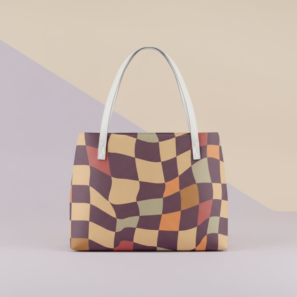 Checkered Tote Bag | Retro Wavy Warped Waterproof Shoulder Bag