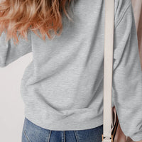 Gray long-sleeve crew sweatshirt, plain back with shoulder seam detail
