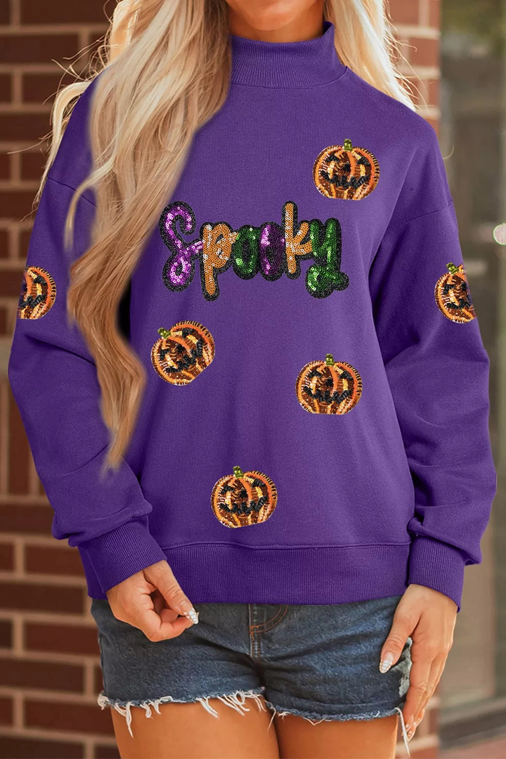 Violet sequin Halloween sweatshirt featuring &