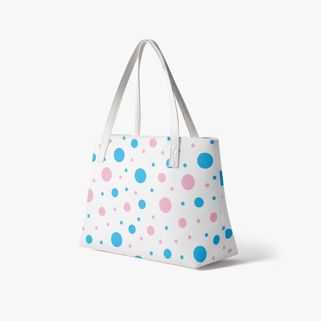 White Pink and Blue Polka Dot Bag Vegan Leather Shoulder Tote