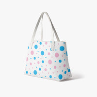White Pink and Blue Polka Dot Bag Vegan Leather Shoulder Tote