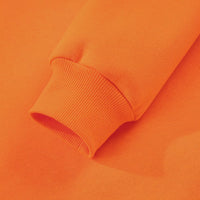 Orange crewneck sweatshirt with ribbed knit sleeve cuff