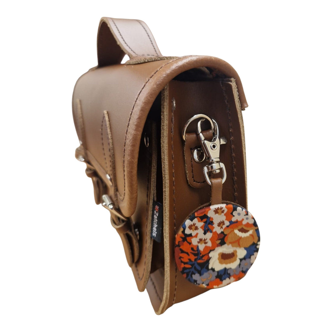 Floral Lined Leather Midi Satchel - Chestnut-4