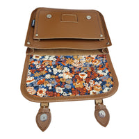 Floral Lined Leather Midi Satchel - Chestnut-3