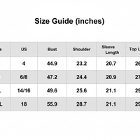 Size guide inches chart for women's collared long-sleeve sweatshirt