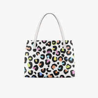 Multi Color Leopard Print White Base Vegan Leather Tote Handbag