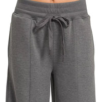 Charcoal wide-leg pants with drawstring tie and elastic waistband