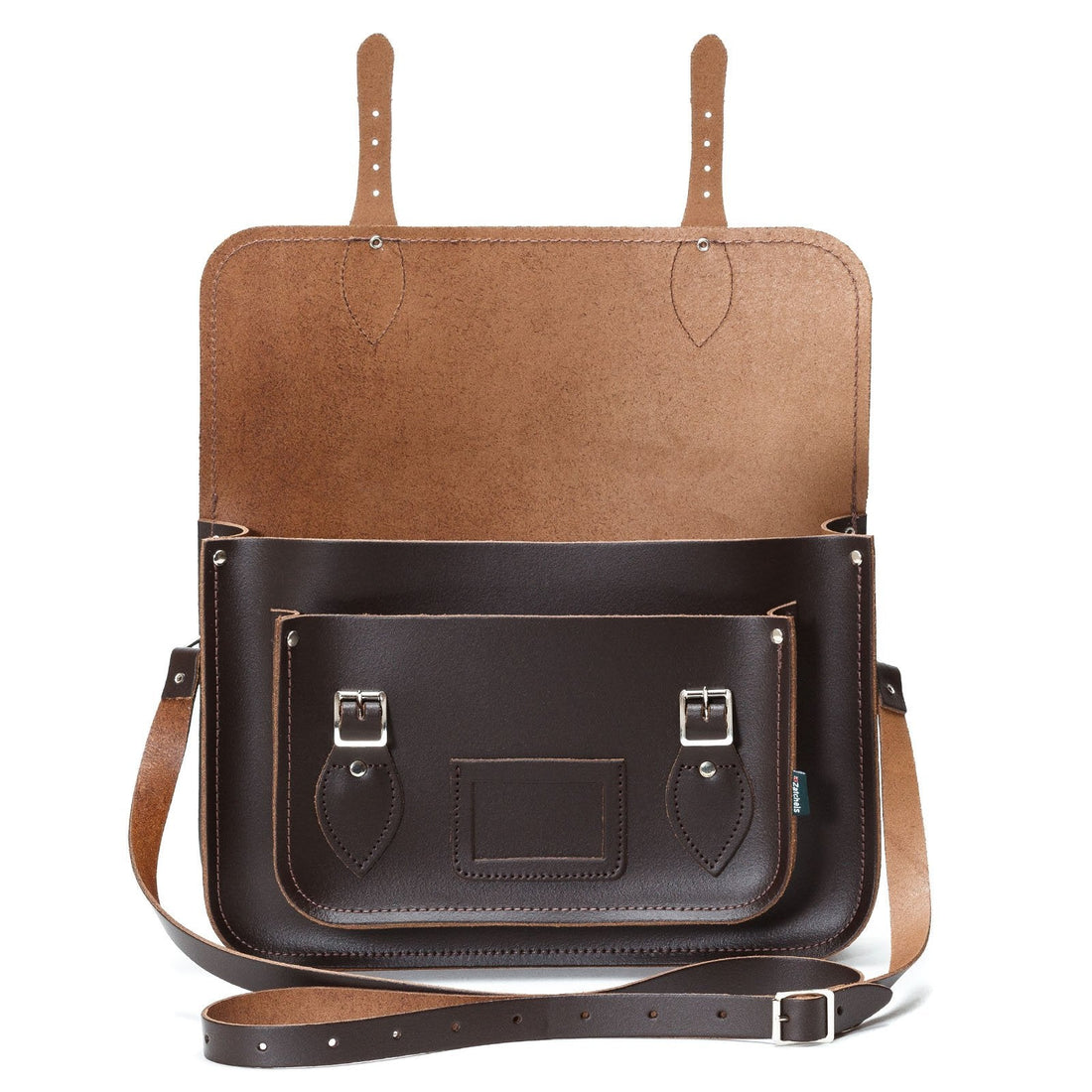 Leather School Satchel - Dark Brown-4