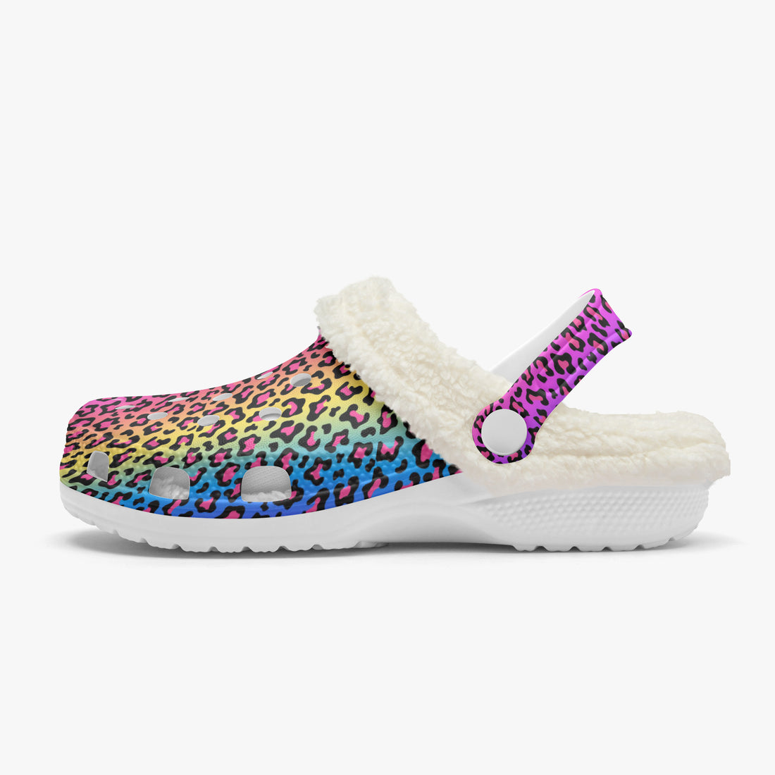 Rainbow Multi Color Leopard Print Lined Clogs