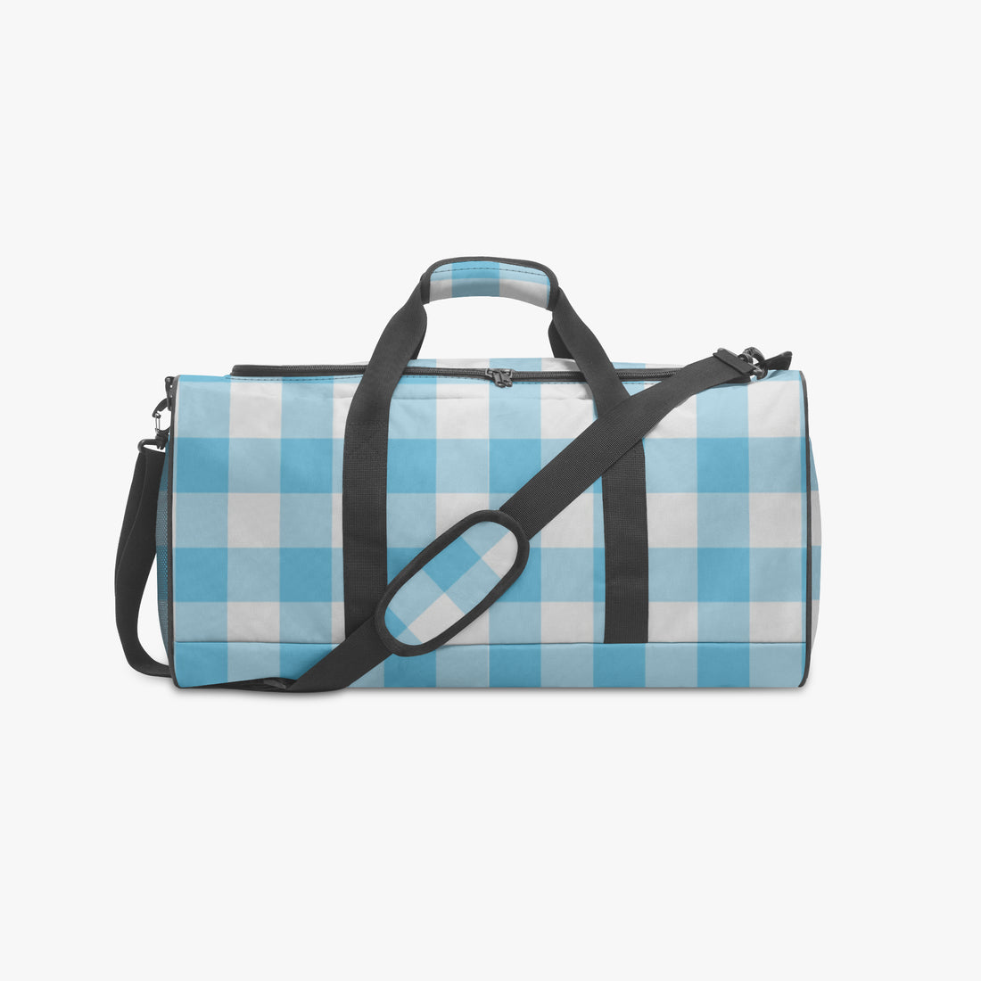Blue Gingham Duffle Bag Light Blue Canvas