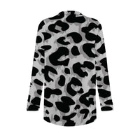 Grey Leopard Print Open-Front Cardigan with Pockets