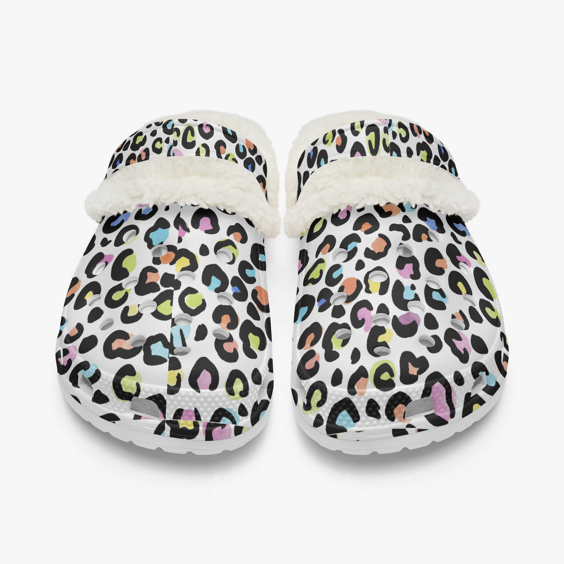 Multi Color Leopard Print White Base Lined Clogs