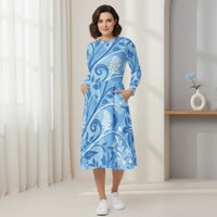 Cobalt Swirl Blue Floral Dress | Light Blue White Midi