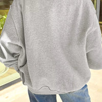 Reversible light gray mock neck tunic sweatshirt, plain back view