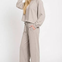 Ash mocha lounge set: long-sleeve pullover and relaxed straight-leg drawstring pants
