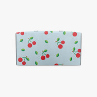 Red Cherry Print Duffle Bag Blue Canvas