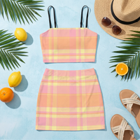 Peach and Lemon Gingham Co Ord Set - Women's Crop Tank Top & Mini Skirt Co Ords