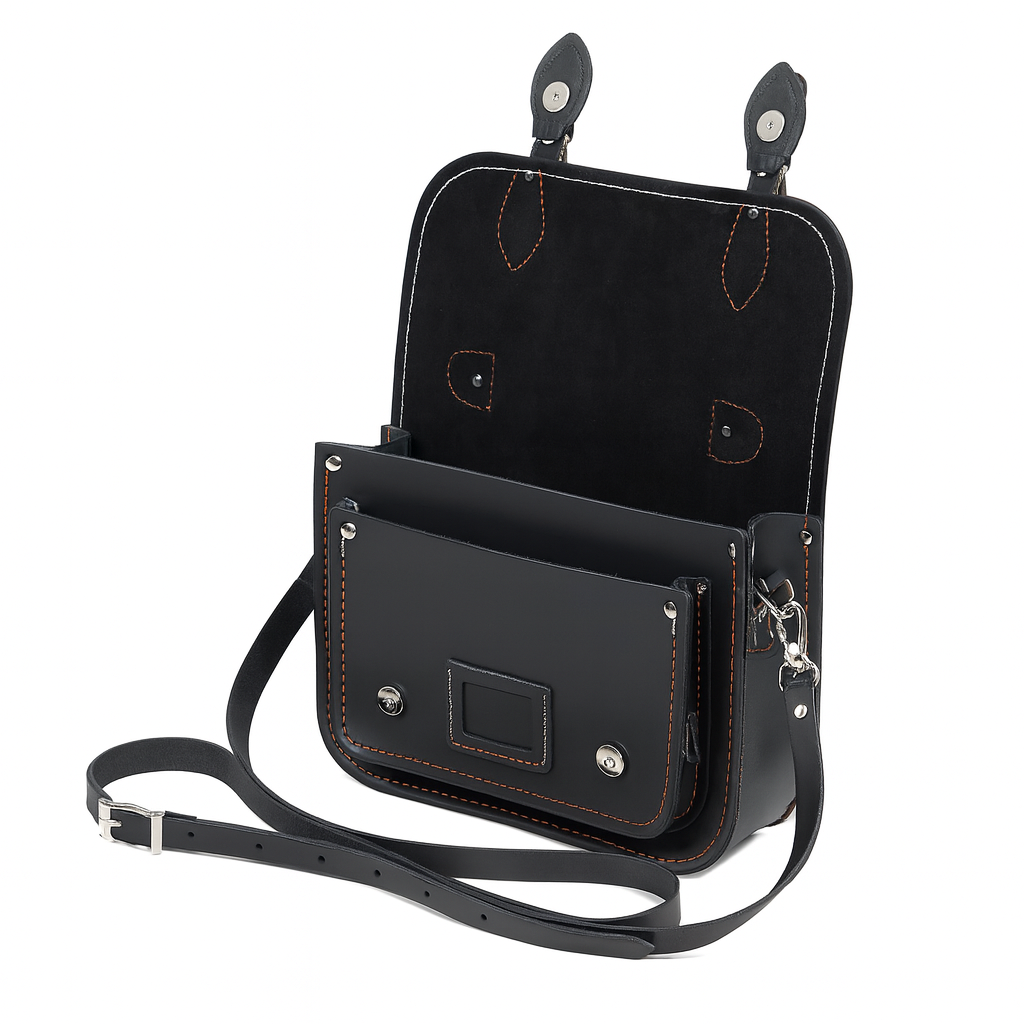 Leather Midi Satchel - Double Stitch - Graphite-4