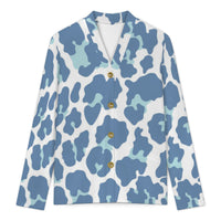 Pastel Blue Leopard Print Buttoned Cardigan