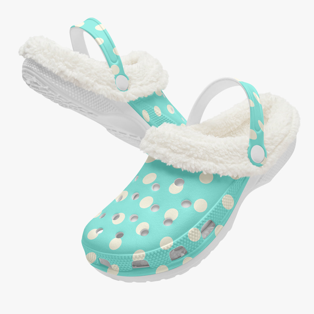 Polka Dot Shoes Fluffy Lined Clogs in Light Blue and Cream