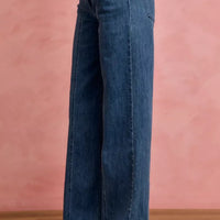 Mid-rise stretch denim jeans with wide legs and vertical seam detailing