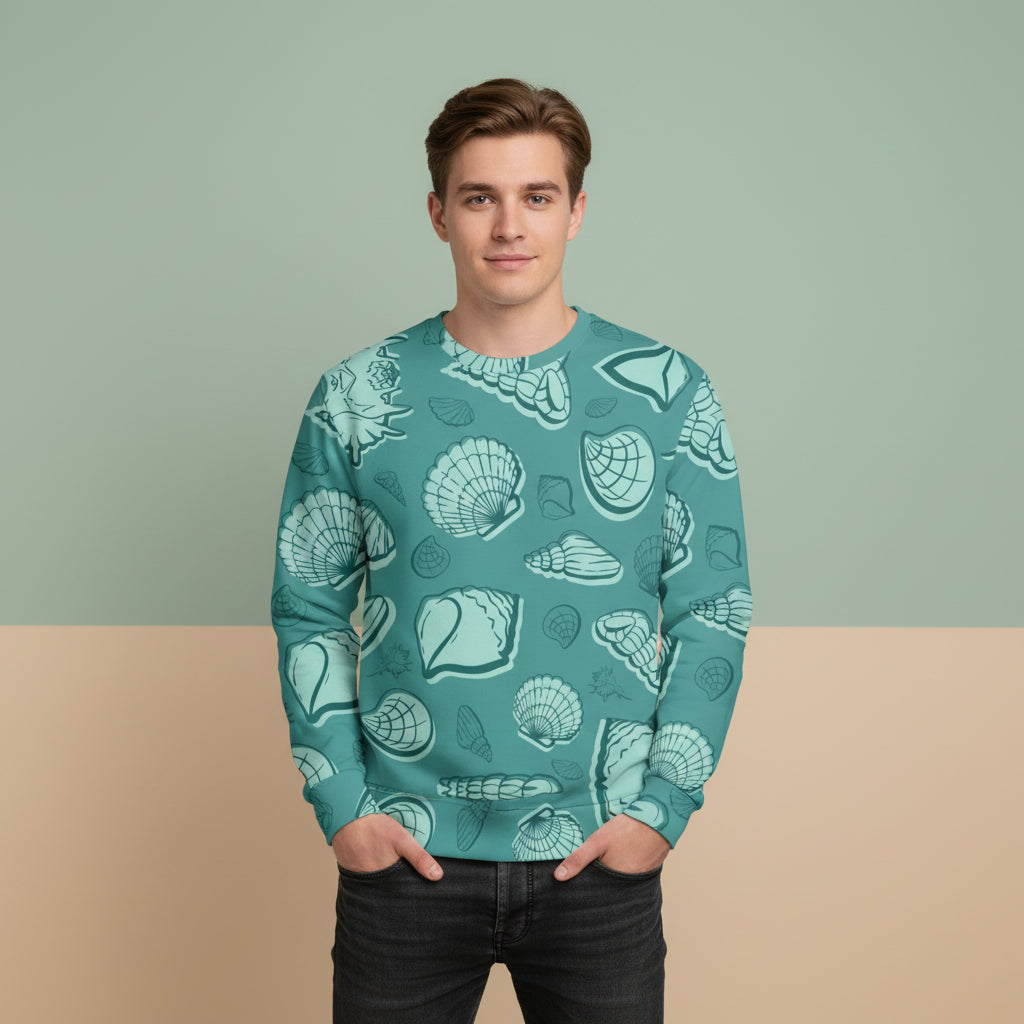 Shell Print Sweater | Coastal Aesthetic Nautical Unisex Pullover