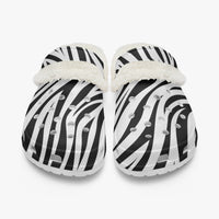 Women's Zebra Print Fluffy Clogs With Fleece Lining Ladies Shoes