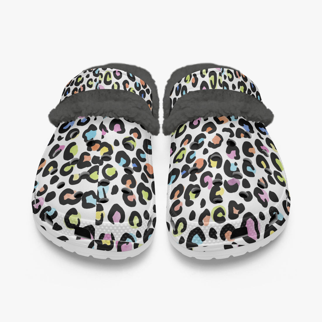 Multi Color Leopard Print White Base Lined Clogs