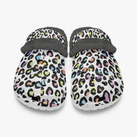 Multi Color Leopard Print White Base Lined Clogs