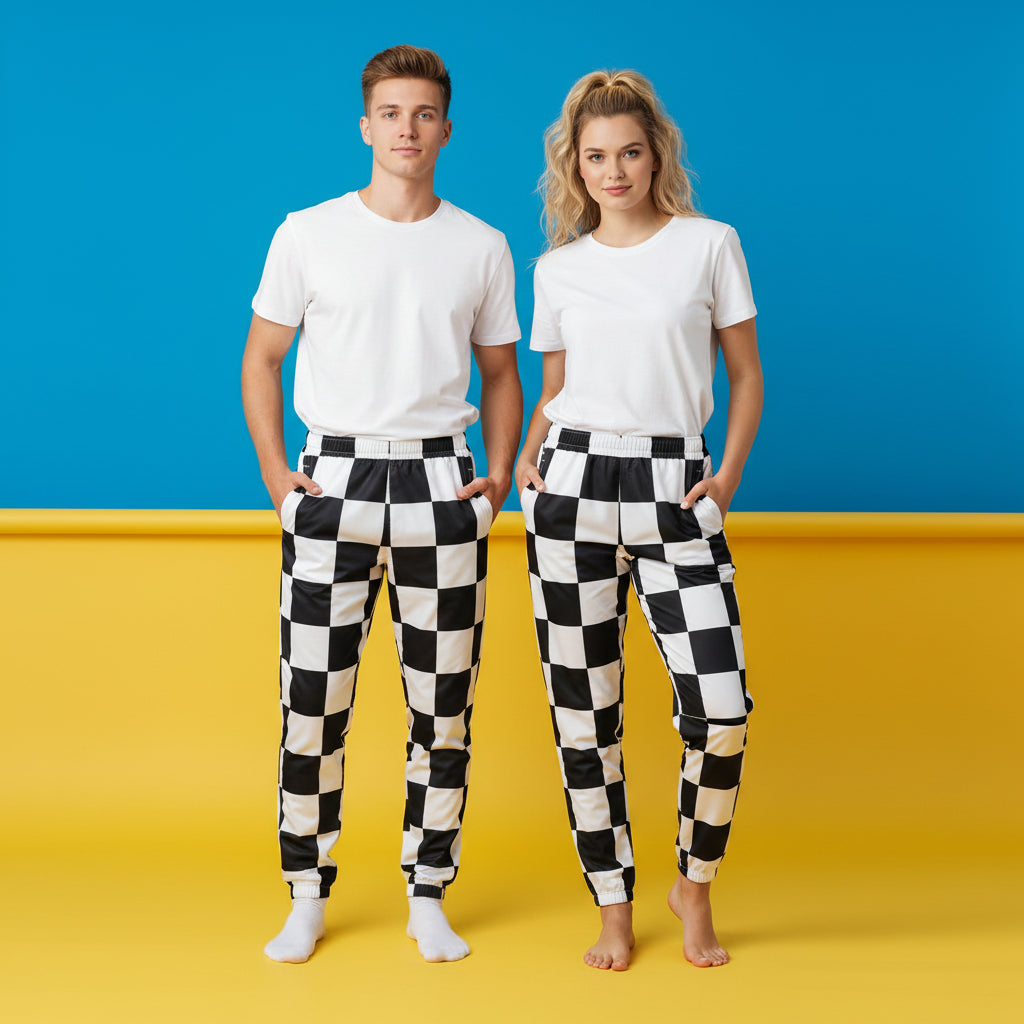 Track Pants Black And White | Unisex All-Over Print Streetwear Joggers
