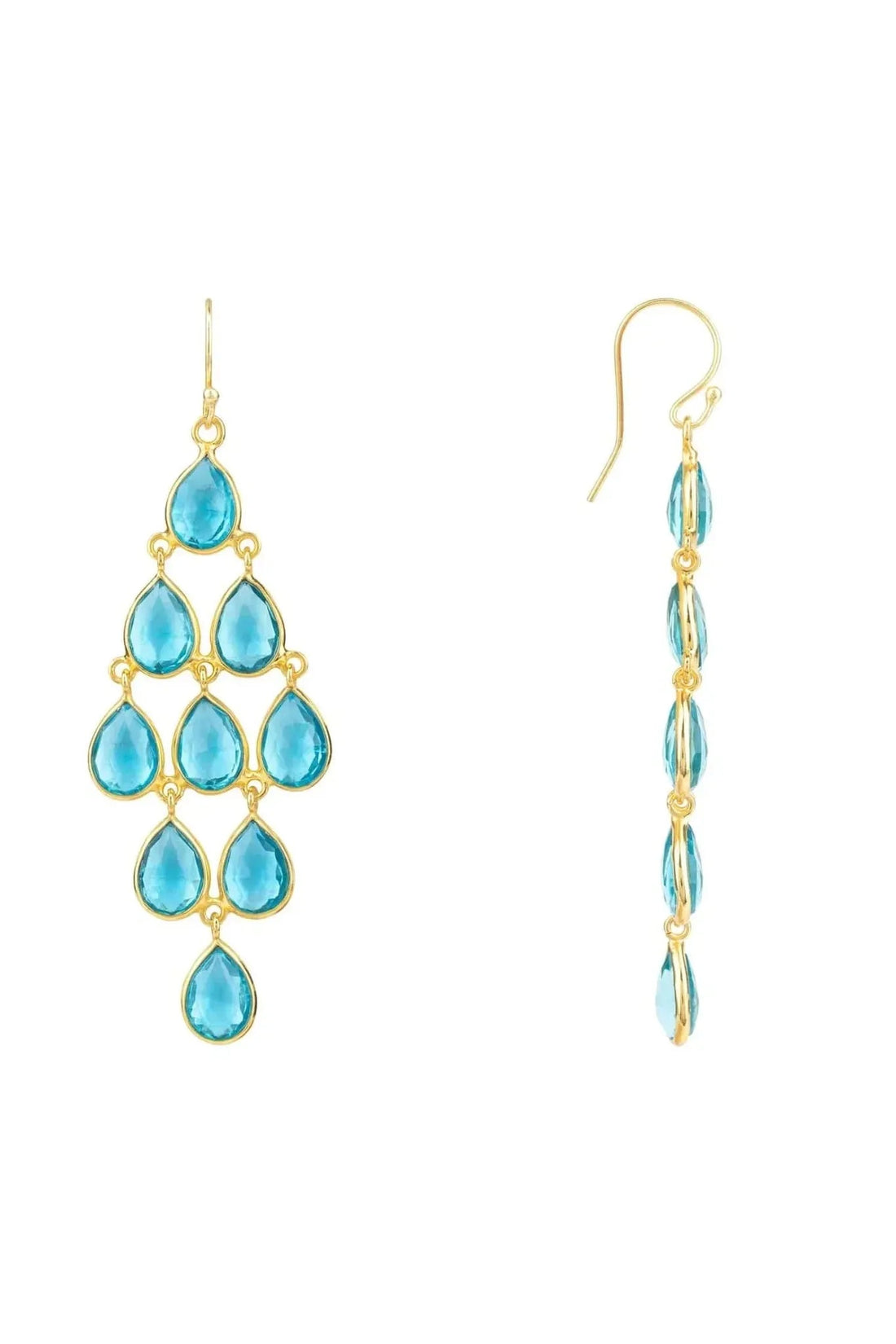 Erviola Gemstone Cascade Earrings Gold Blue Topaz-2