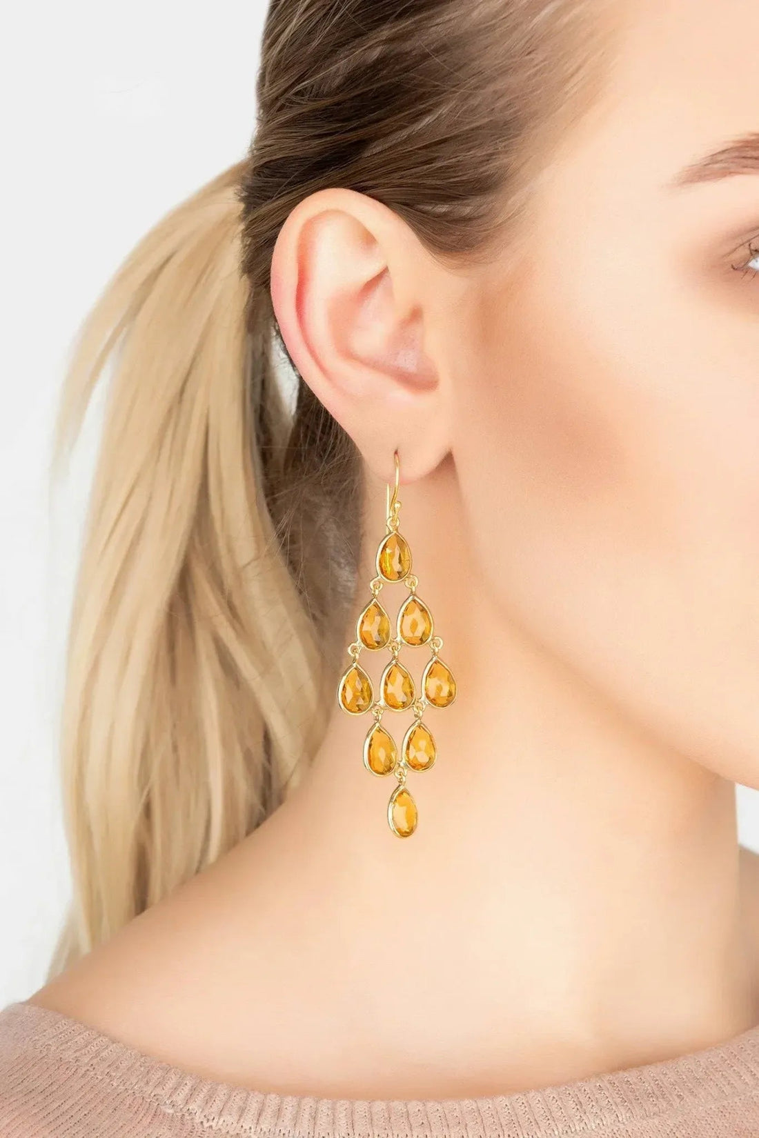 Erviola Gemstone Cascade Earrings Gold Citrine-1