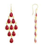 Gold-tone gemstone dangle earrings with red teardrop garnet drops
