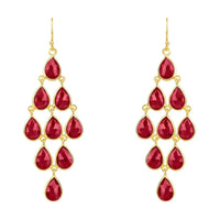Gold-tone gemstone cascade earrings with red teardrop garnet stones